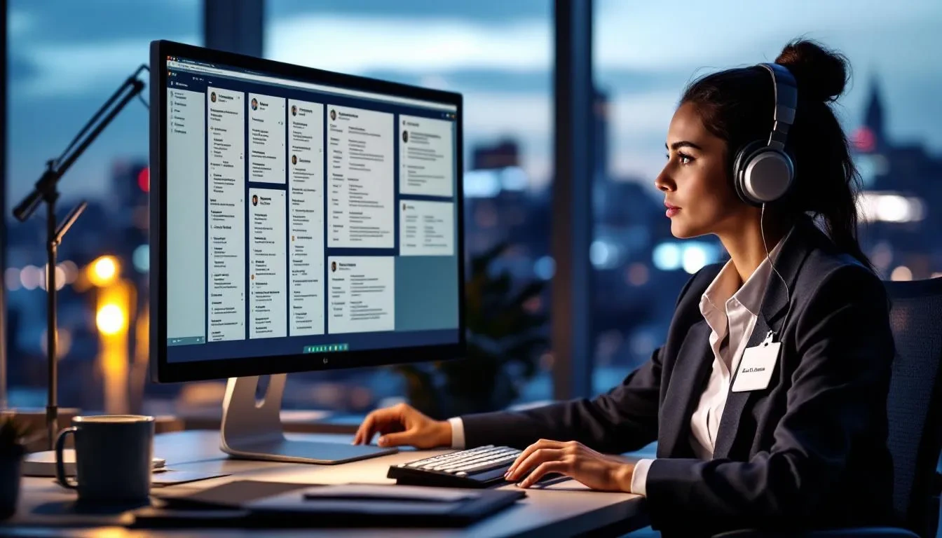 A professional recruiter is focused on analyzing multiple CV documents displayed on a modern computer screen, emphasizing the importance of a thorough CV review process for candidates seeking their dream job. The screen showcases various resumes, highlighting the need for tailored applications that match the right keywords and skills to optimize ATS scores.